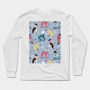 Greyhounds dogwalk // pattern // pastel blue background Long Sleeve T-Shirt